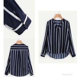 Navy blue pinstripe blouse